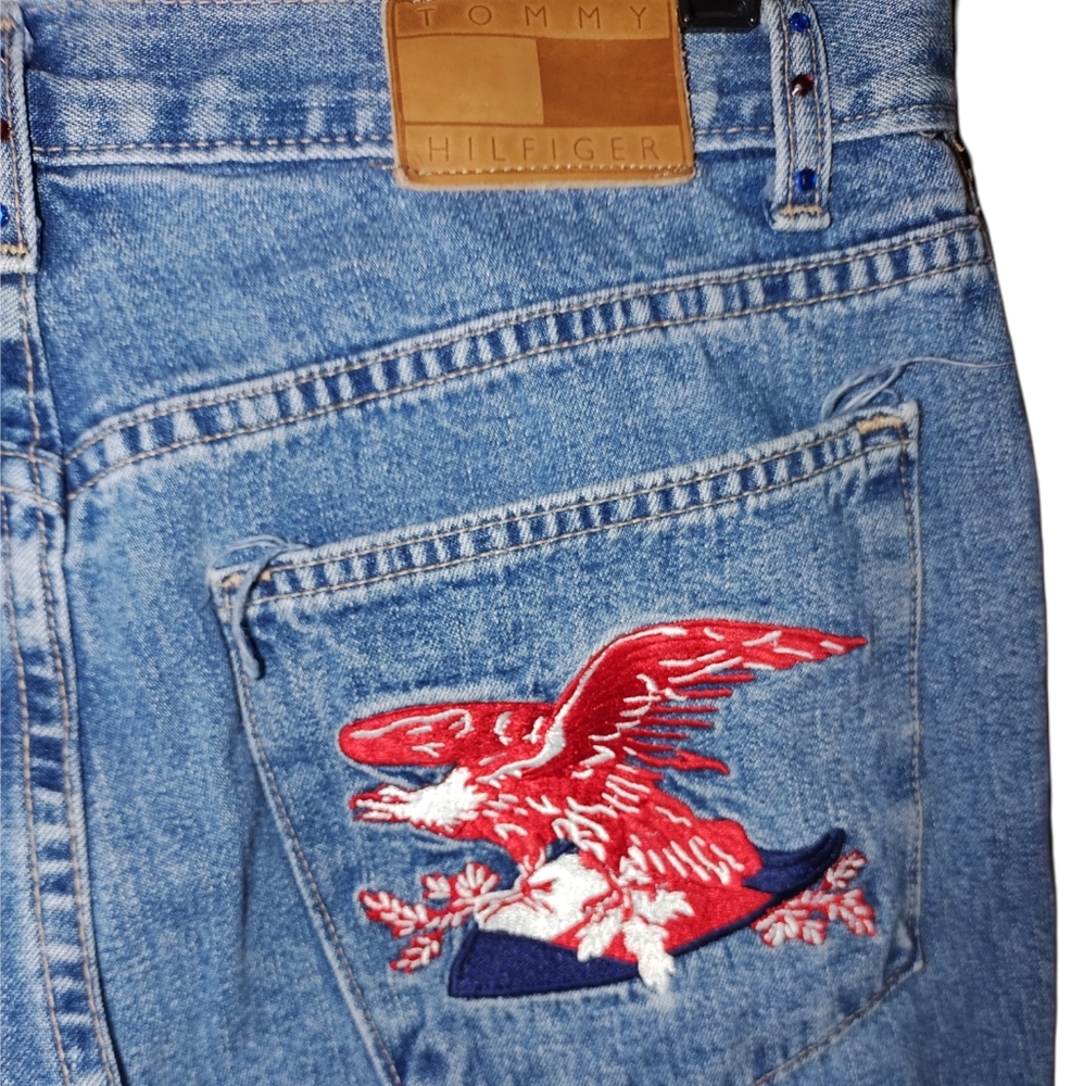 (6) Tommy Hilfiger Eagle Back Pocket Low Rider Flare Jeans - Picture 5 of 12